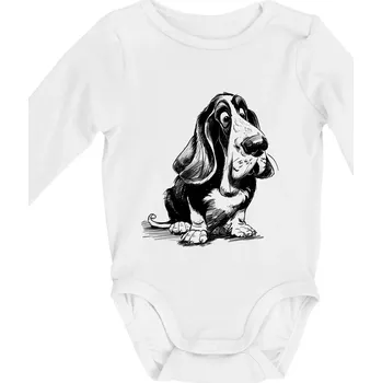 Kojenecký body Černobílá karikatura baset - Body kojenecké s dlouhým rukávem - Dlouhý r. do 3 měs ( Bílá )