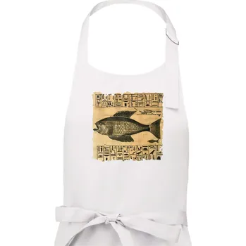 Kuchyňská zástěra Egyptské hieroglyfy ryba - Dámská zástěra na vaření - Univerzální velikost ( Bílá )
