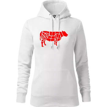 Dámská mikina Grilování - Grill Chef - Kráva - Mikina dámská Cape s kapucí - L ( Bílá )