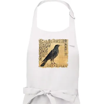Kuchyňská zástěra Egyptské hieroglyfy pták - Dámská zástěra na vaření - Univerzální velikost ( Bílá )