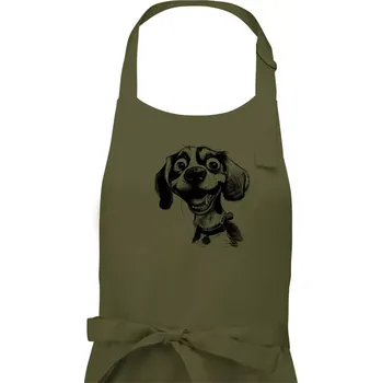 Kuchyňská zástěra Černobílá karikatura bígl - Dámská zástěra na vaření - Univerzální velikost ( Khaki )