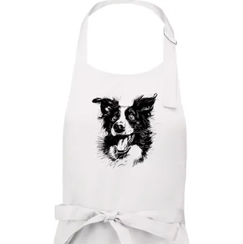 Kuchyňská zástěra Černobílá karikatura Border kolie - Dámská zástěra na vaření - Univerzální velikost ( Bílá )