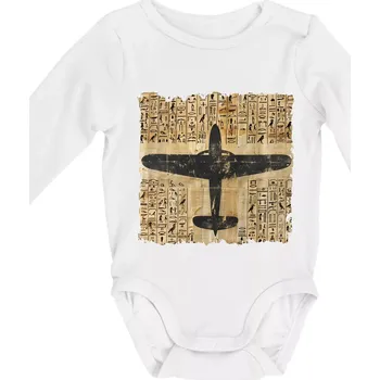 Kojenecký body Egyptské hieroglyfy letadlo - Body kojenecké s dlouhým rukávem - Dlouhý r. do 3 měs ( Bílá )