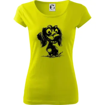 Černobílá karikatura jezevčík - Dámské triko Pure - L ( Limetková )
