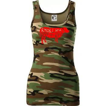 Dámské tričko Grilování - Grill Chef - Kráva - Dámské Maskáčové tílko - M ( Hnědý maskáč )