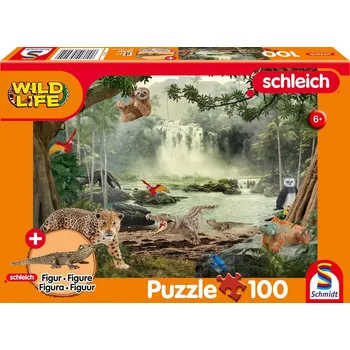 Puzzle SCHMIDT Schleich V deštném pralese + figurka Schleich 100 dílků