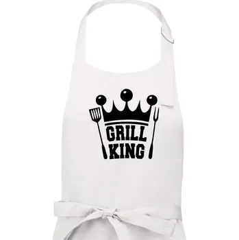 Kuchyňská zástěra Grilování - Grill King - Pánská zástěra na vaření - Univerzální velikost ( Bílá )