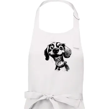 Kuchyňská zástěra Černobílá karikatura bígl - Dámská zástěra na vaření - Univerzální velikost ( Bílá )
