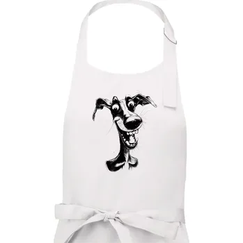 Kuchyňská zástěra Černobílá karikatura chrt - Pánská zástěra na vaření - Univerzální velikost ( Bílá )