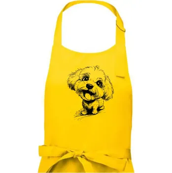Kuchyňská zástěra Černobílá karikatura Bišonek - Pánská zástěra na vaření - Univerzální velikost ( Žlutá )
