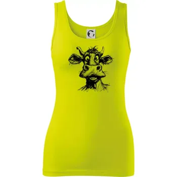 Dámské tričko Černobílá karikatura světlá kráva hlava - Dámské tílko - XS ( Limetková )