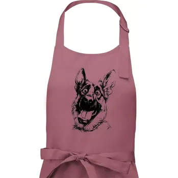 Kuchyňská zástěra Černobílá karikatura Německý ovčák - Pánská zástěra na vaření - Univerzální velikost ( Starorůžová )