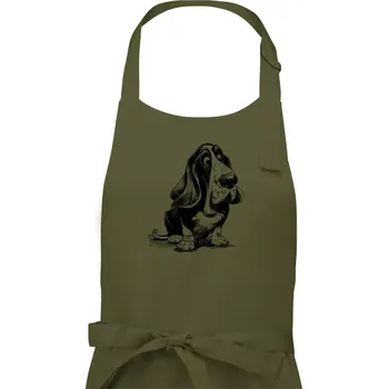Kuchyňská zástěra Černobílá karikatura baset - Pánská zástěra na vaření - Univerzální velikost ( Khaki )