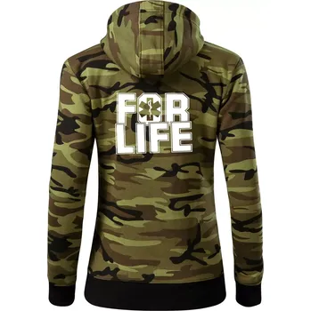 Dámská mikina For Life - Dámská mikina trendy zipper s kapucí - M ( Zelený maskáč )