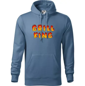 Pánská mikina Grill King ohnivý nápis - Mikina pánská Cape s kapucí - 3XL ( Denim )