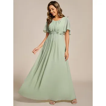 Dámské šaty Plisované večerní šaty s krátkými rukávy Barva: Mátová, Velikost: 6XL