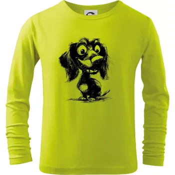 Dětská móda Černobílá karikatura jezevčík - Triko dětské Long Sleeve - 134 cm/8 let ( Limetková )