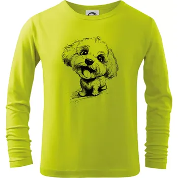 Dětská móda Černobílá karikatura Bišonek - Triko dětské Long Sleeve - 104-110cm / 3-4 roky ( Limetková )