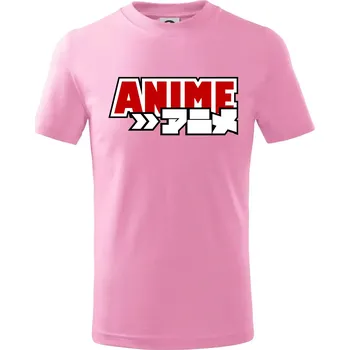 Anime nápis červený - Tričko dětské bavlněné - 146 cm/10 let ( Růžová )
