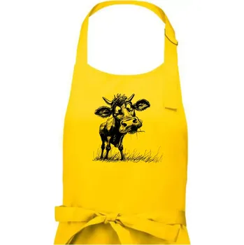 Kuchyňská zástěra Černobílá karikatura kráva stojící - Pánská zástěra na vaření - Univerzální velikost ( Žlutá )