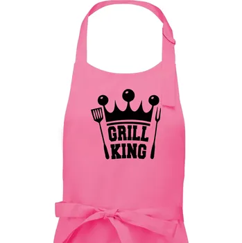 Kuchyňská zástěra Grilování - Grill King - Pánská zástěra na vaření - Univerzální velikost ( Růžová )