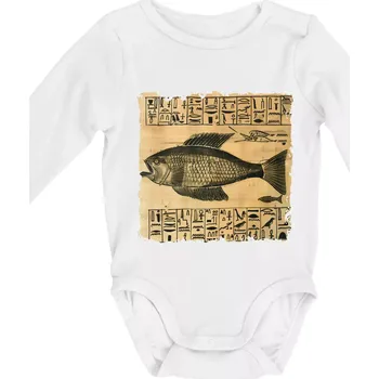 Egyptské hieroglyfy ryba - Body kojenecké s dlouhým rukávem - Dlouhý r. 3-6 měs ( Bílá )