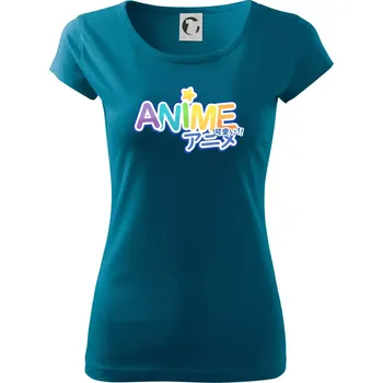 Dámské tričko Anime nápis duhový - Dámské triko Pure - M ( Petrolejová )
