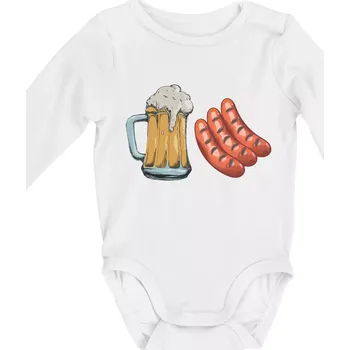 Kojenecký body Pivo a klobása - Body kojenecké s dlouhým rukávem - Dlouhý r. do 3 měs ( Bílá )
