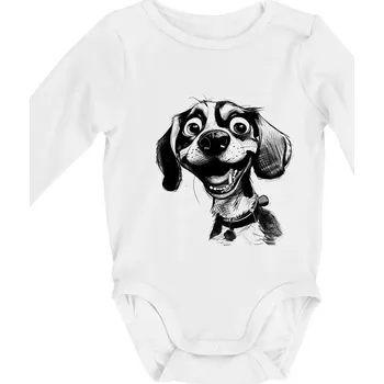 Černobílá karikatura bígl - Body kojenecké s dlouhým rukávem - Dlouhý r. do 3 měs ( Bílá )
