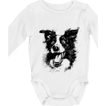Kojenecký body Černobílá karikatura Border kolie - Body kojenecké s dlouhým rukávem - Dlouhý r. do 3 měs ( Bílá )