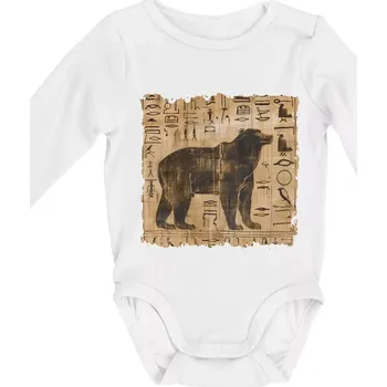 Kojenecký body Egyptské hieroglyfy medvěd - Body kojenecké s dlouhým rukávem - Dlouhý r. do 3 měs ( Bílá )