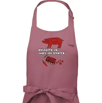 Kuchyňská zástěra Důležité je, jaký jsi uvnitř - Dámská zástěra na vaření - Univerzální velikost ( Starorůžová )