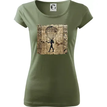 Dámské tričko Egyptské hieroglyfy parašutista - Dámské triko Pure - M ( Khaki )