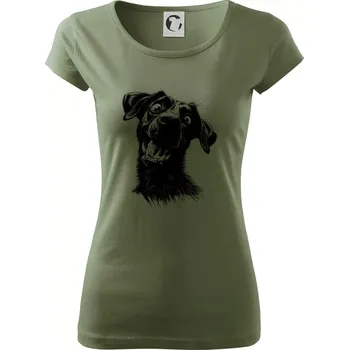 Dámské tričko Černobílá karikatura Labrador tmavý - Dámské triko Pure - 2XL ( Khaki )