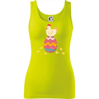 Dámské tričko Slepice sedící na velikonočním vejci - Dámské tílko - 2XL ( Limetková )