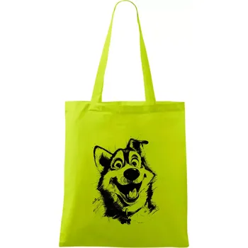 Černobílá karikatura husky - Taška bavlněná - 42 x 38 cm ( Limetková )