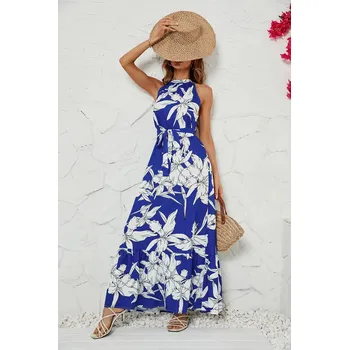 Dámské šaty Letní dámské šaty bez rukávů s potiskem ve volném střihu Barva: Modrá, Velikost: S