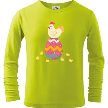 Chlapecké tričko Slepice sedící na velikonočním vejci - Triko dětské Long Sleeve - 158 cm/12 let ( Limetková )