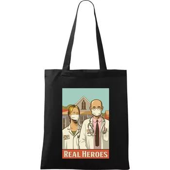 Nákupní taška Covid - real heroes - Taška bavlněná - 42 x 38 cm ( Černá )