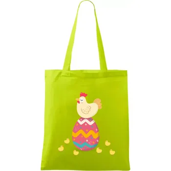 Slepice sedící na velikonočním vejci - Taška bavlněná - 42 x 38 cm ( Limetková )