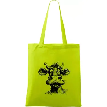 Černobílá karikatura světlá kráva hlava - Taška bavlněná - 42 x 38 cm ( Limetková )