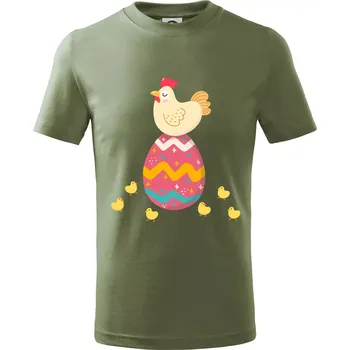 Chlapecké oblečení Slepice sedící na velikonočním vejci - Tričko dětské bavlněné - 122 cm/6 let ( Khaki )