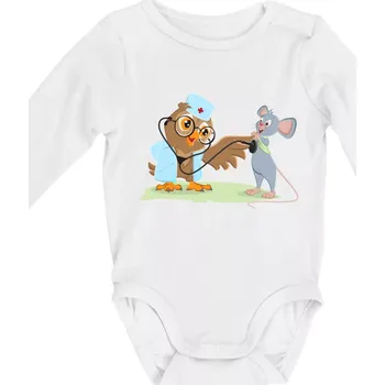 Kojenecký body Sova veterinář - Body kojenecké s dlouhým rukávem - Dlouhý r. do 3 měs ( Bílá )