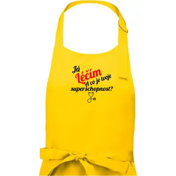 Kuchyňská zástěra Já léčím - tvoje superschopnost? Šikmý nápis - Pánská zástěra na vaření - Univerzální velikost ( Žlutá )