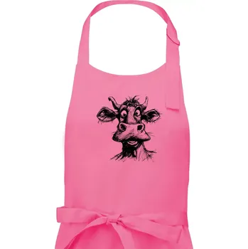 Kuchyňská zástěra Černobílá karikatura světlá kráva hlava - Dámská zástěra na vaření - Univerzální velikost ( Růžová )