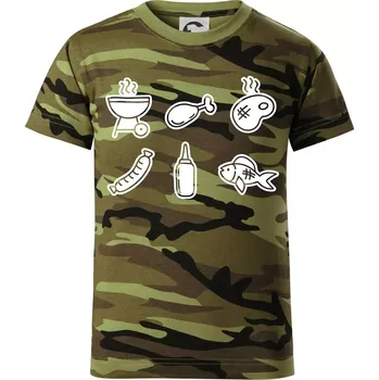 Grilovací ikony - Dětské maskáčové triko - 104-110cm / 3-4 roky ( Zelený maskáč )