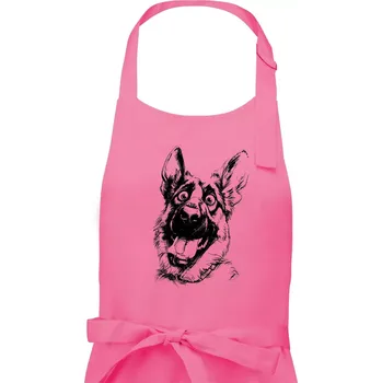 Kuchyňská zástěra Černobílá karikatura Německý ovčák - Dámská zástěra na vaření - Univerzální velikost ( Růžová )