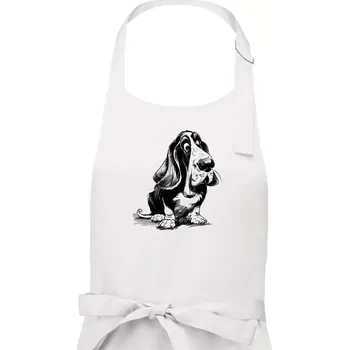 Kuchyňská zástěra Černobílá karikatura baset - Dámská zástěra na vaření - Univerzální velikost ( Bílá )