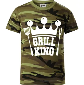 Grilování - Grill King - Dětské maskáčové triko - 146 cm/10 let ( Zelený maskáč )