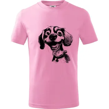 Černobílá karikatura bígl - Tričko dětské bavlněné - 146 cm/10 let ( Růžová )